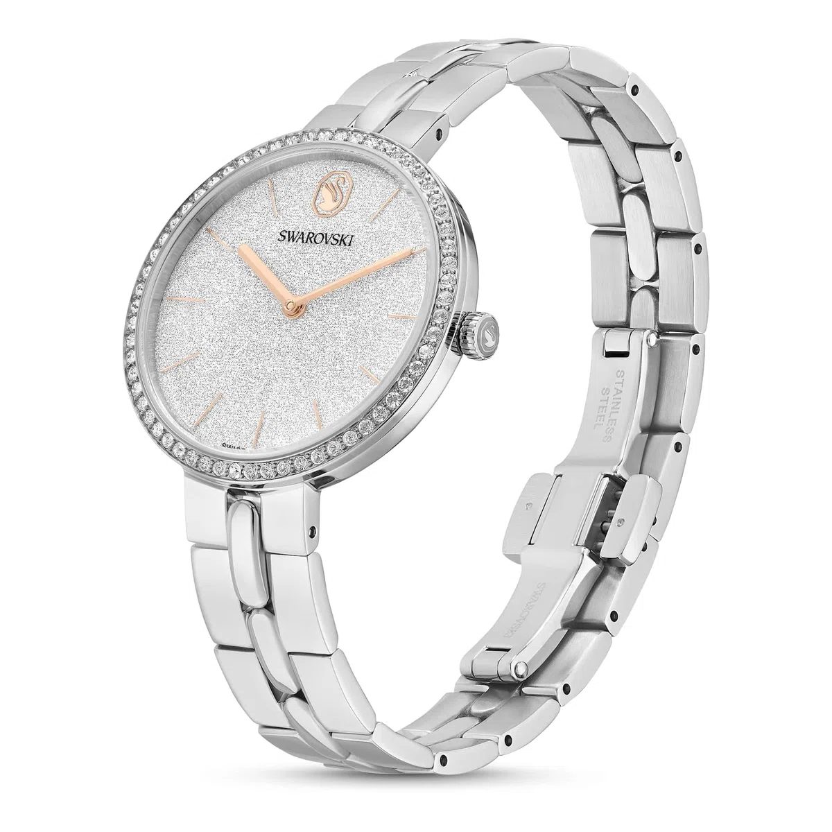 Swarovski Cosmopolitan Collezione Orologio, Swiss Made, Bracciale in Metallo, Tonalità Argento