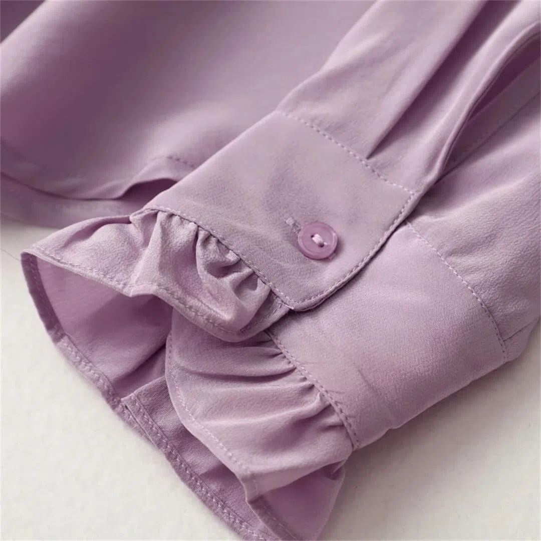 Disimlarl Blusa de seda de morera para mujer, color liso, de manga larga, para oficina, trabajo, camisas casuales