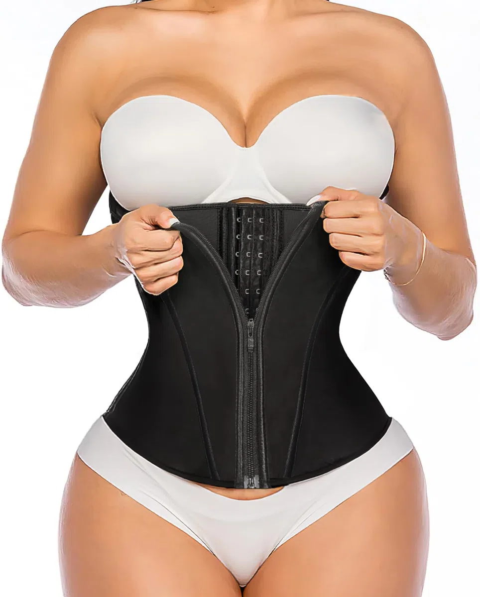 YIANNA - Faja moldeadora de látex para mujer, control de abdomen, corsé de cintura con efecto reloj de arena, con cremallera y corchetes.