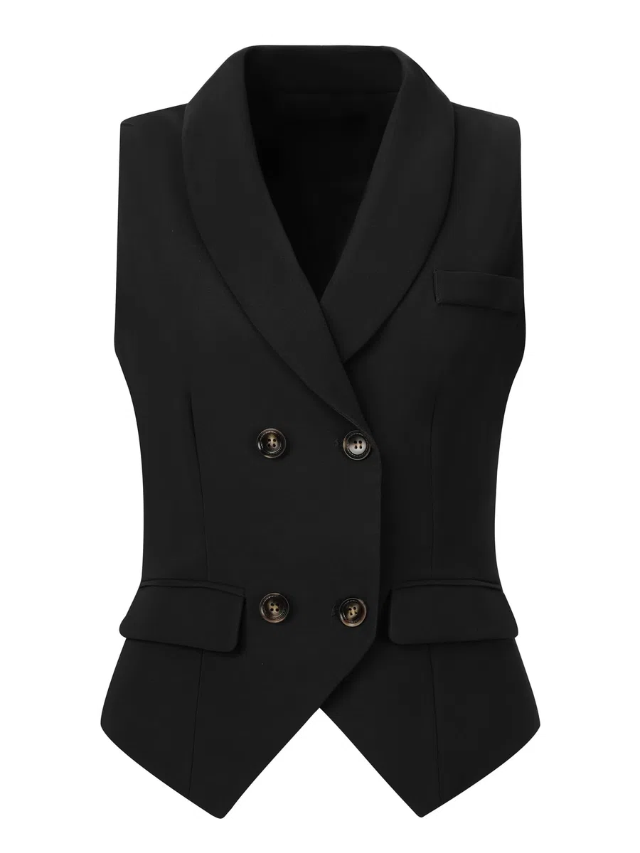 Allegra K Chaleco de traje para mujer con solapa de doble botonadura, chaleco elegante