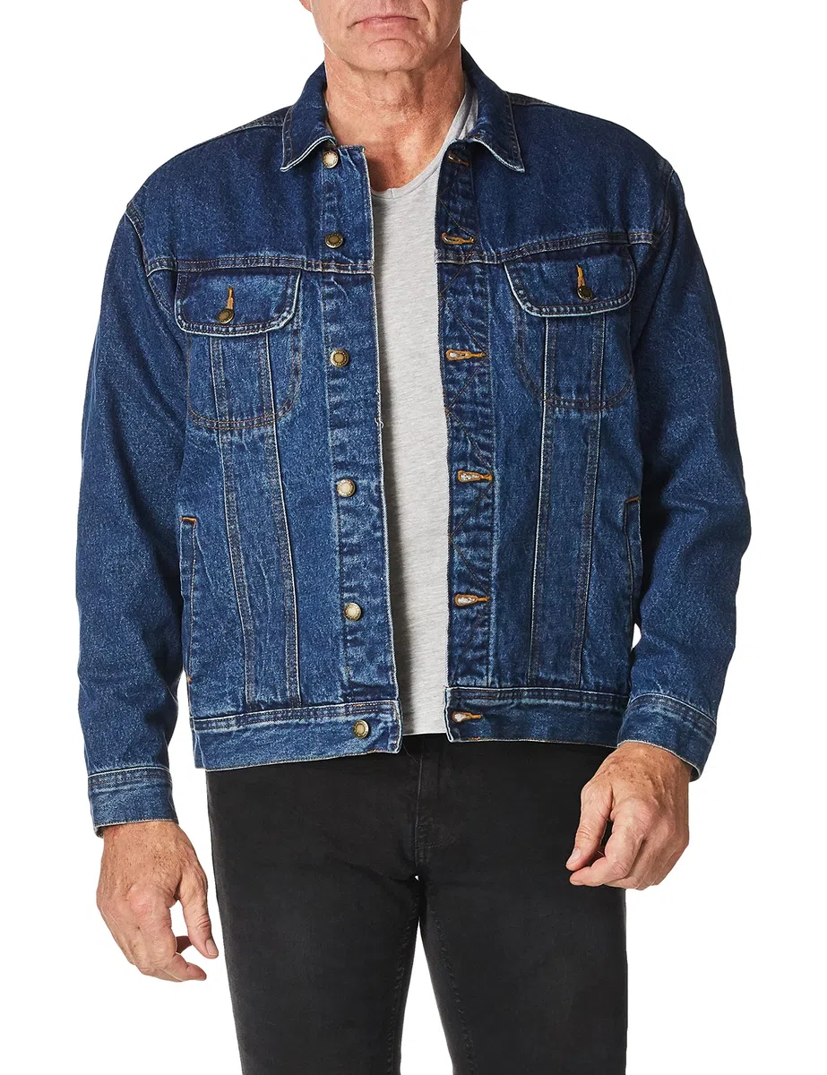 Wrangler Chaqueta vaquera con forro de franela resistente para hombre, Azul marino (Antique Navy), 5X