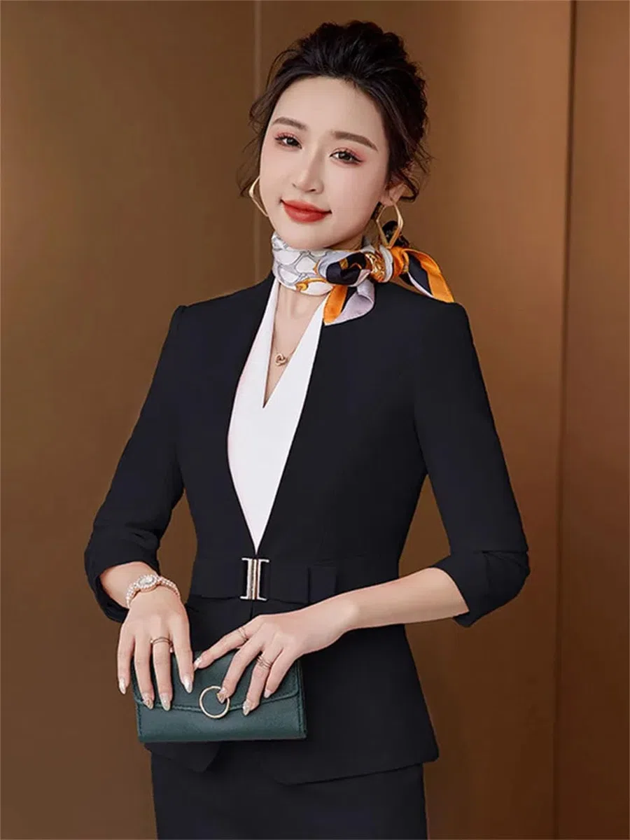 Conjunto de pantalón de oficina para mujer, conjunto de pantalones de manga larga, uniforme elegante, traje de trabajo formal de negocios