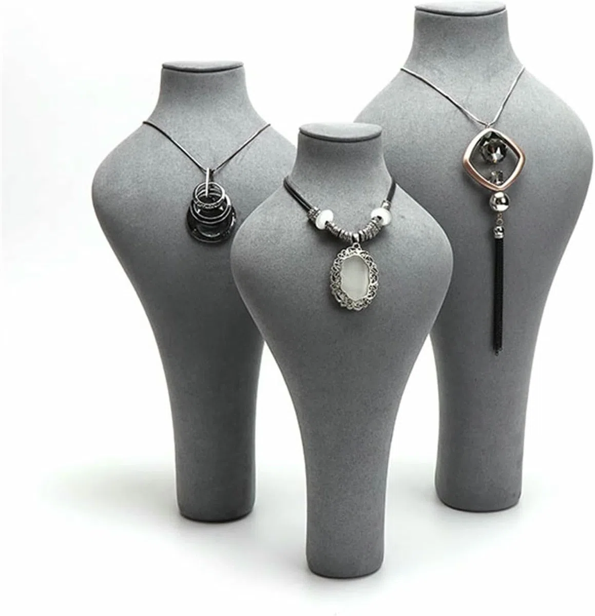 Expositor de Joyas de Terciopelo Blanco con Forma de Busto para Collares (30 cm), Soporte para Guardar y presentar Collares, Colgantes y Cadenas, Elegante Organizador de decoración (Gris, 30 cm)