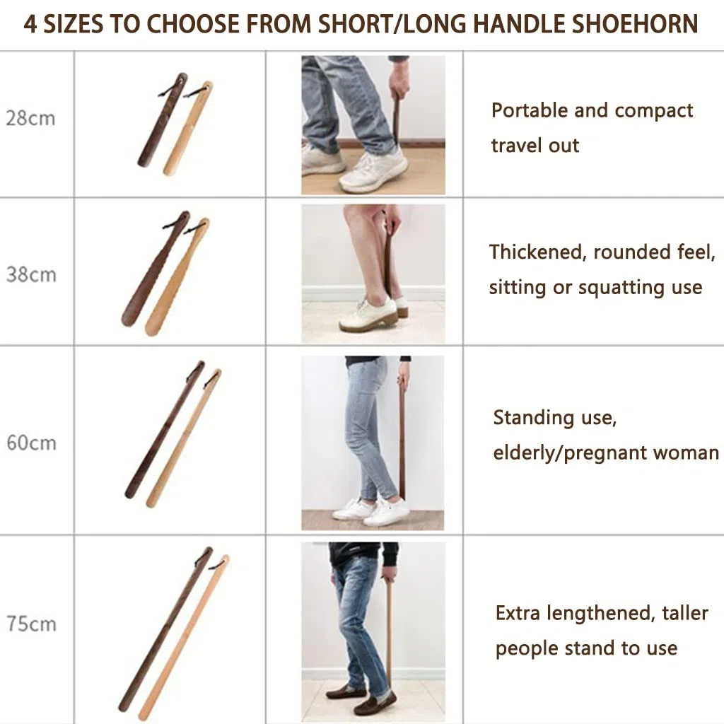 Cuerno de Zapato Calzador para mujeres mayores, calzador japonés de haya/nogal natural, ayudante de zapatos de mango corto/largo perezoso para el hogar con cordón, opciones de regalo para eventos