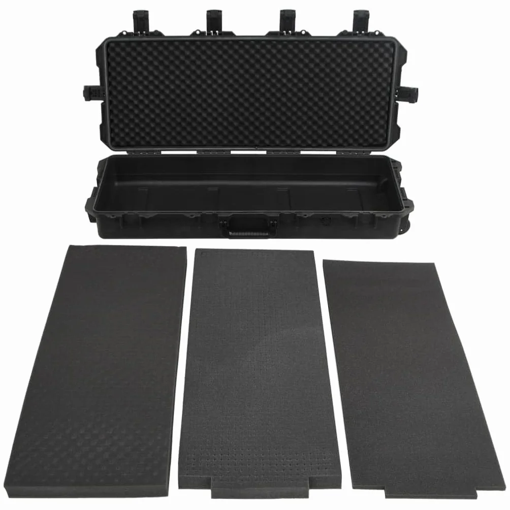 Maletín de transporte de polipropileno y ABS negro para viajes en avión, rígida, con inserto de espuma, válvula de presión, 100,5 x 42 x 17 cm, con cerradura, para exterior y almacenamiento