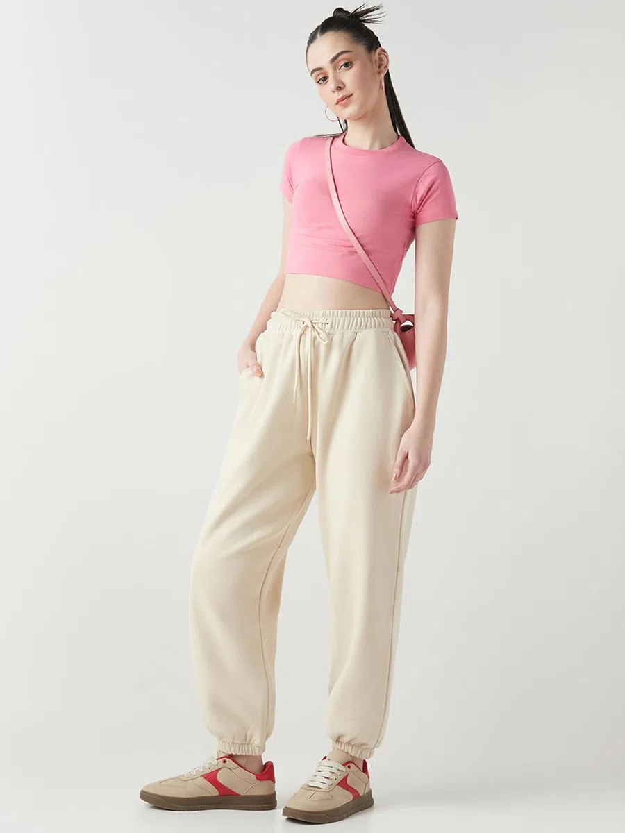 Bewakoof Pantalones deportivos de polialgodón para mujer, de tiro medio, muy holgados, cintura elástica ligera y flexible con cordón, pantalones deportivos casuales relajados, bolsillos laterales