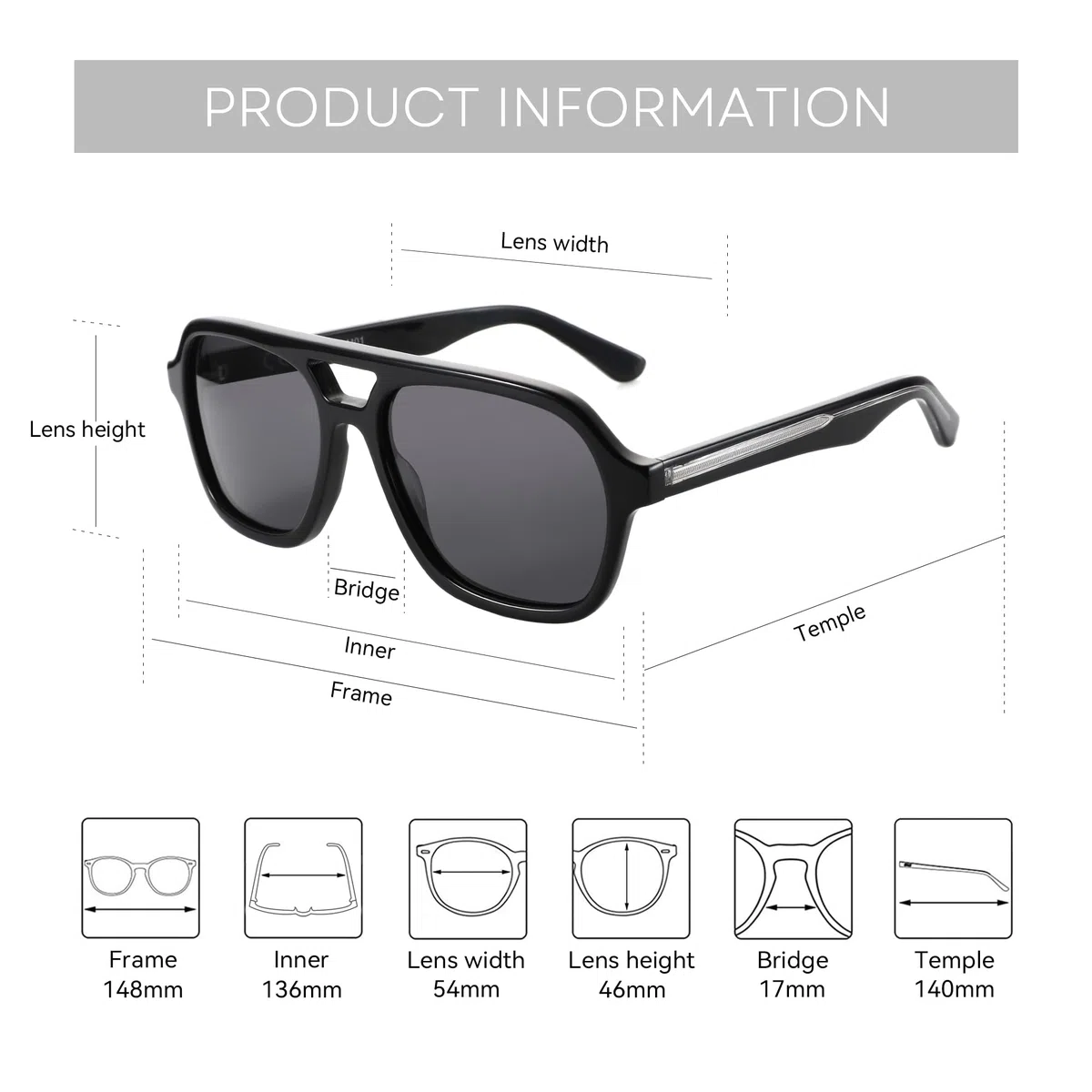 Gafas de sol polarizadas hechas a mano de acetato con protección UV400 para mujer y hombre.