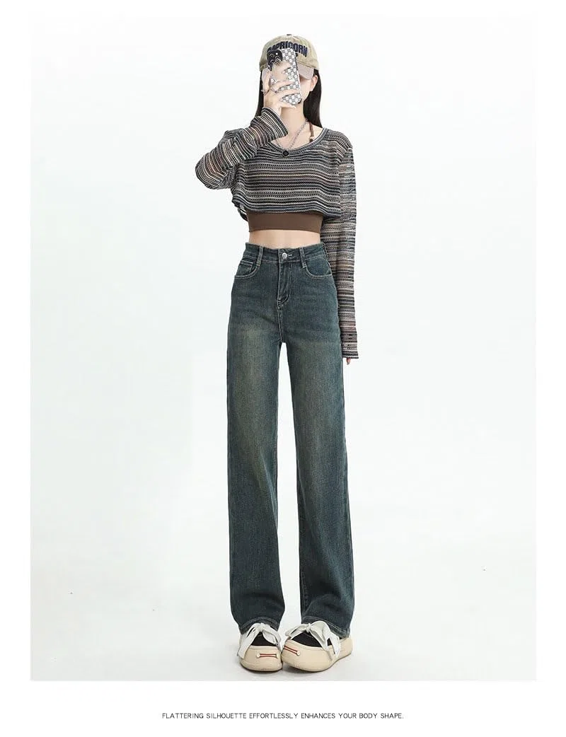 Jeans para Mujer Tiro Alto Rectos Pierna Ancha Vaqueros Pantalones
