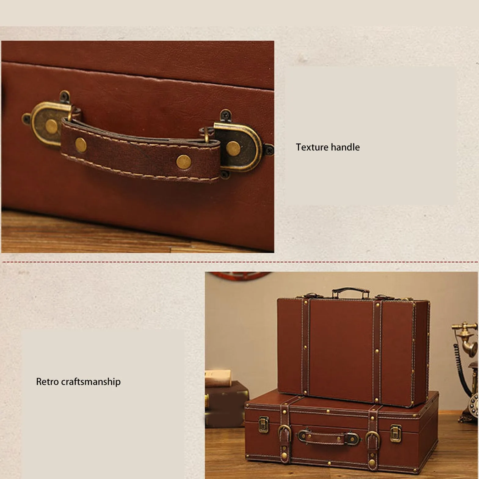 Qcwwy Maleta Retro, Caja de Equipaje Cuidadosamente Diseñada de Gran Capacidad, Cofres de Almacenamiento con Diseño de Asa Liviana y Delicada para Familias, Viajeros o Cualquier