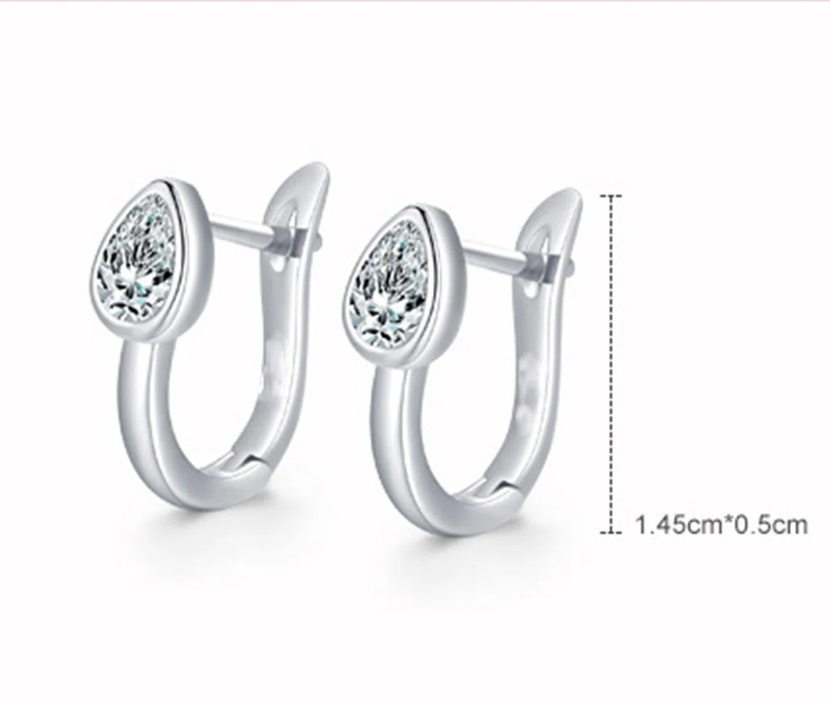Wycian Pendientes de mujer de oro blanco y platino con moissanita blanca, en forma de U, pendientes de aro solitarios dorados pequeños para ella