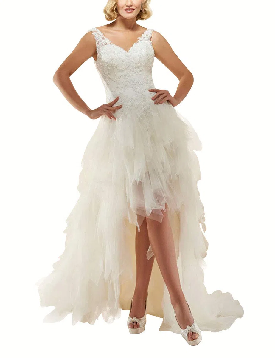 Tul Asimétrico V Cuello Vestidos de Noche Retro Cóctel Vestidos de Baile Vestidos de Baile Expuestos, Marfil, 44
