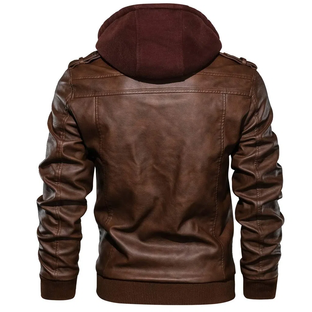 Chaquetas de cuero con hombros descubiertos para hombre, con capucha desmontable, piel sintética, sombrero de otoño, abrigo de invierno, abrigos para hombre, chaquetas utilitarias con tirantes