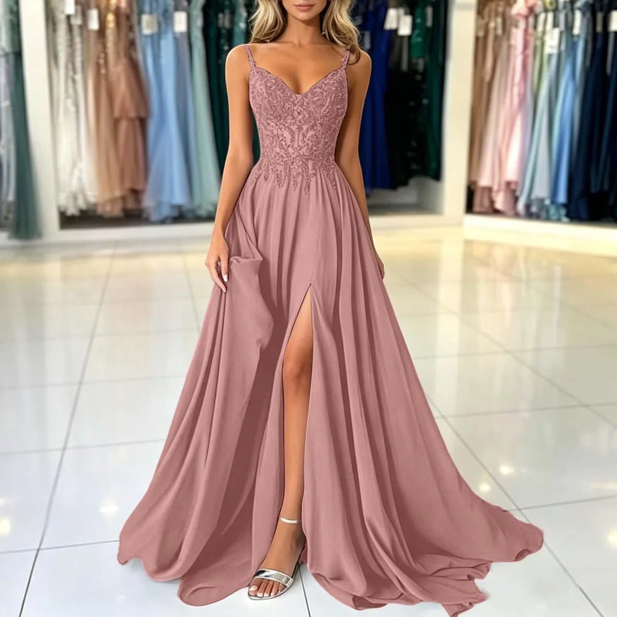 Vestido de Dama de Honor para Mujer Vestido Largo Cuello en V sin Mangas Elegantes Fiesta Formal invitado Boda para Fiestas Noche Bodas y Eventos Formales cóctel