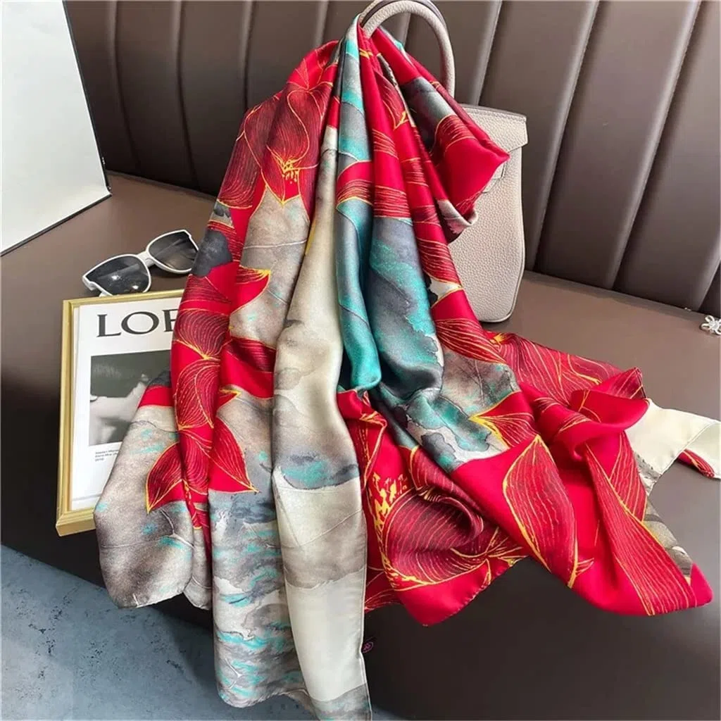MUSUMI Bufanda de Seda para Mujer, Hijab Vintage, Diadema con Estampado, chales y envolturas, Estola de Playa, pañuelo para el Cuello, Bandana Femenina