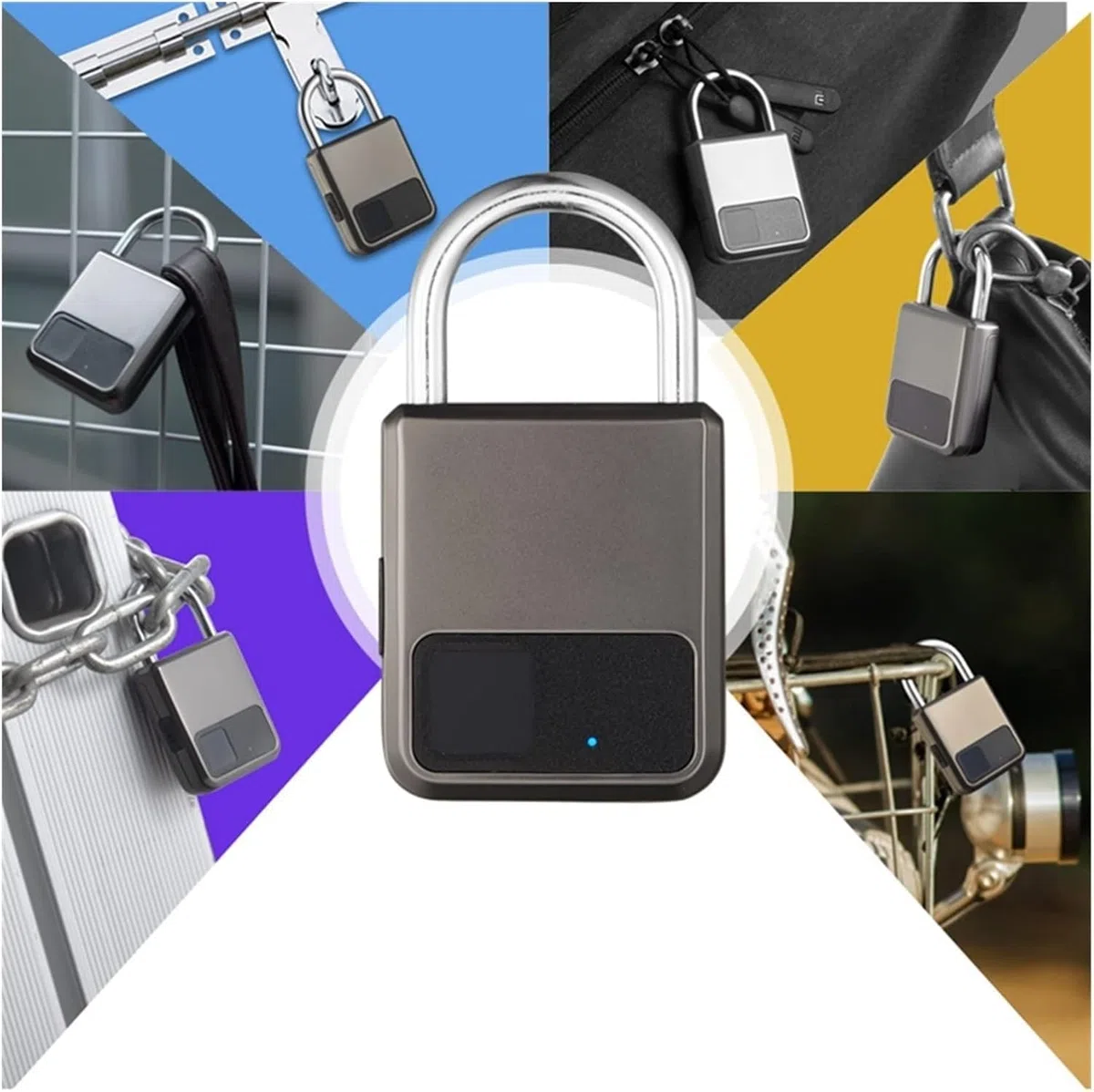 Candado inteligente con huella dactilar, Candado de huella digital sin llave carga USB bicicleta gimnasio equipaje puerta principal Multicolor(Gray)