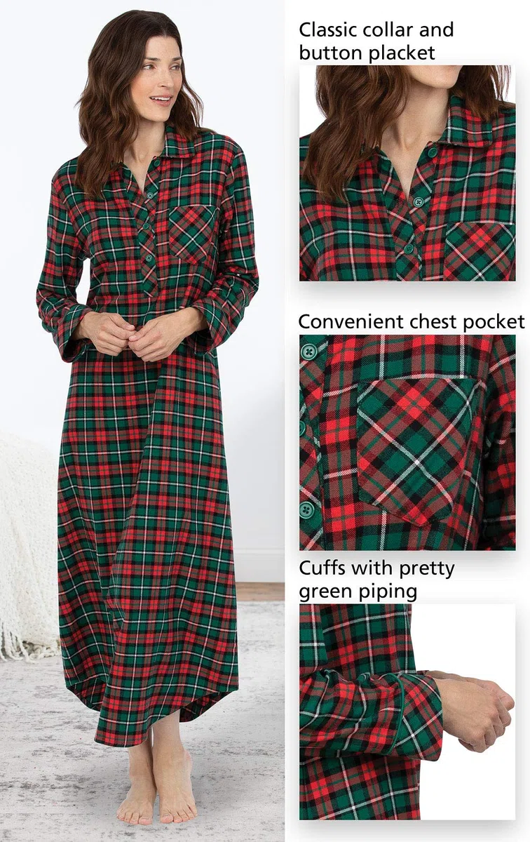 PajamaGram - Camisón clásico para Mujer - Franela - A Cuadros Escoceses