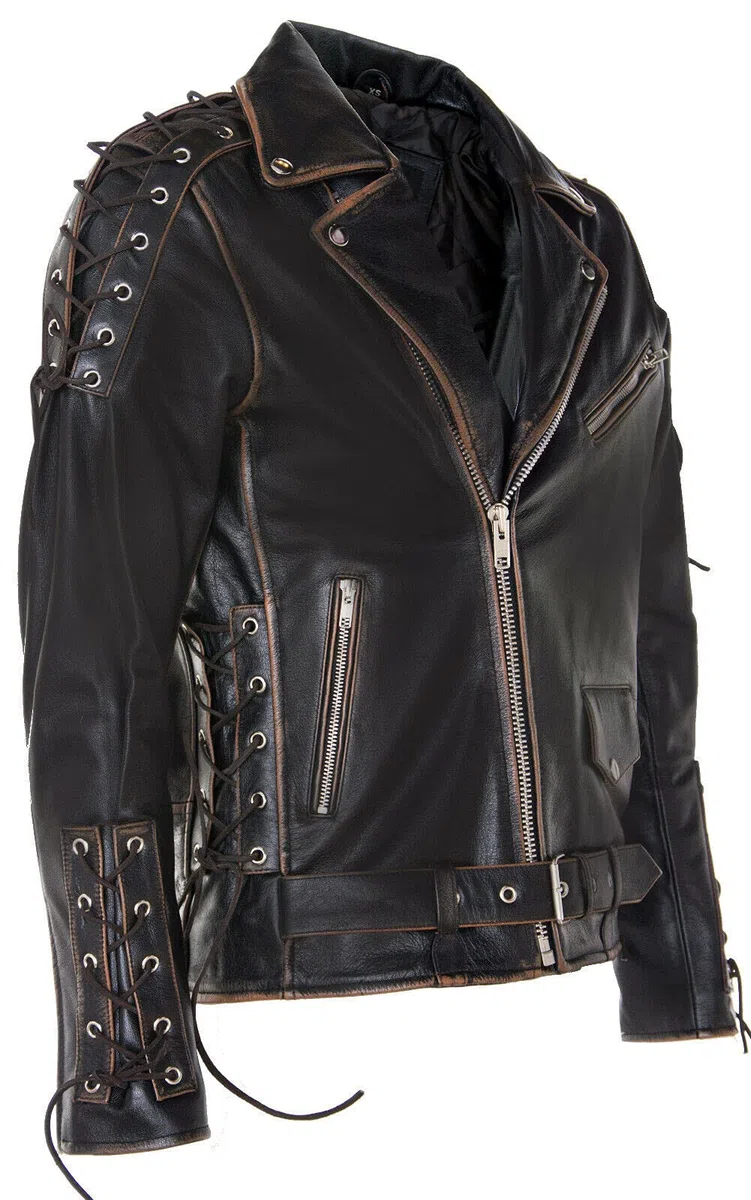 Infinity Leather Chaqueta de Motociclista de Cuero Con Estampado De Aguila en Relieve LIVE TO RIDE de Brando Negro Para Hombre