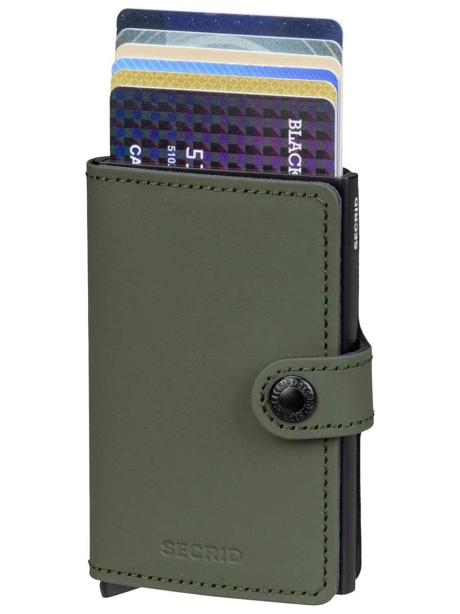 Secrid Mini Cartera de Piel Mate con Funda para Tarjetas RFID Segura (Verde Mate), Negro Verde Mate, Negro Mate