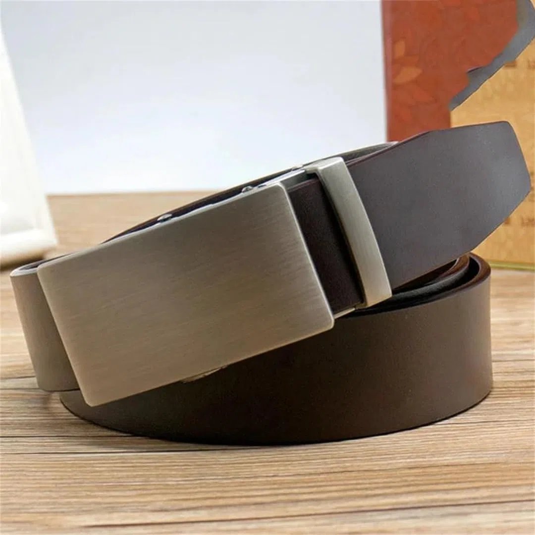 Yeuyyben Cinturón de piel auténtica para hombre, hebilla automática, sin agujero, ajustable, para negocios, casual, cinturón de cintura