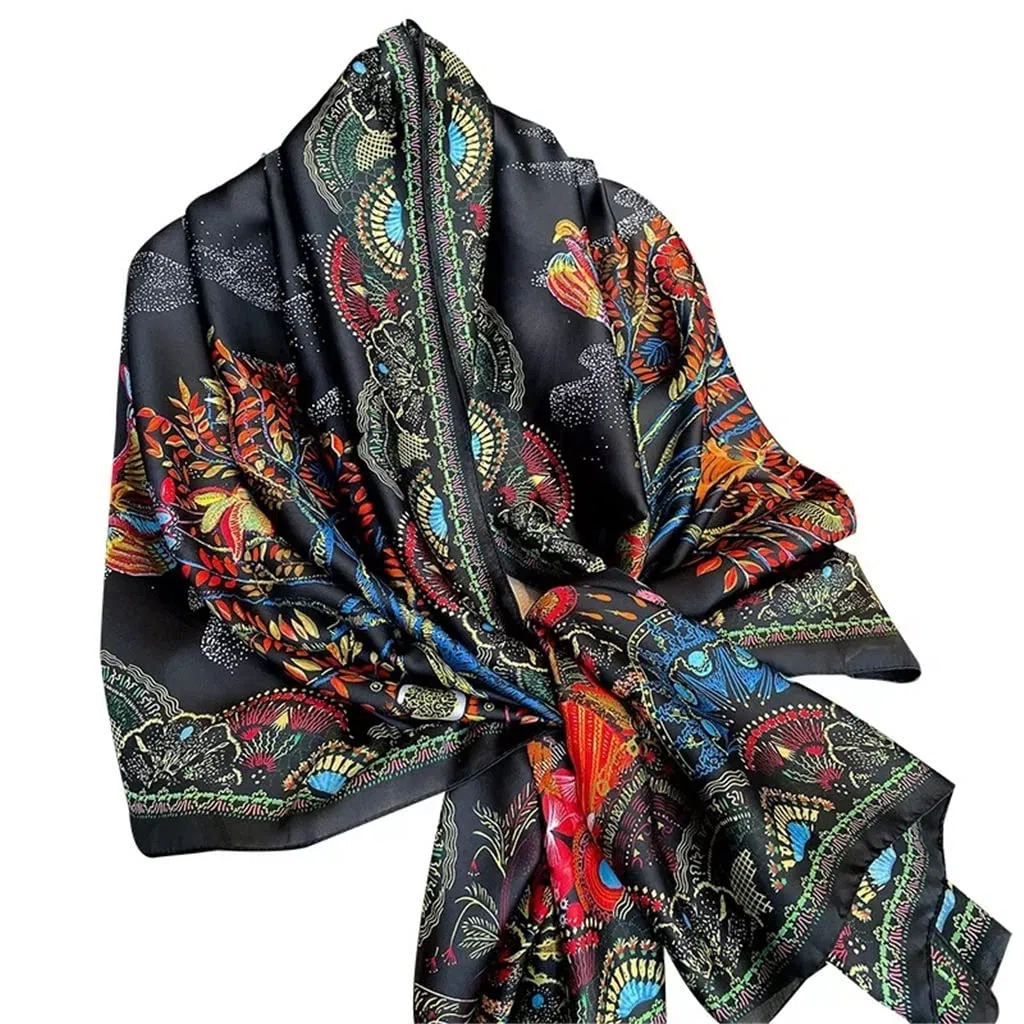 RWRAPS Bufanda de Seda para Mujer con Estampado Hijab, chales y Abrigos, Estola de Playa, pañuelo para el Cuello, Diadema Femenina (Color: A, tamaño: 35.4 x 70.9 in) (A 35.4 x 70.9 in)