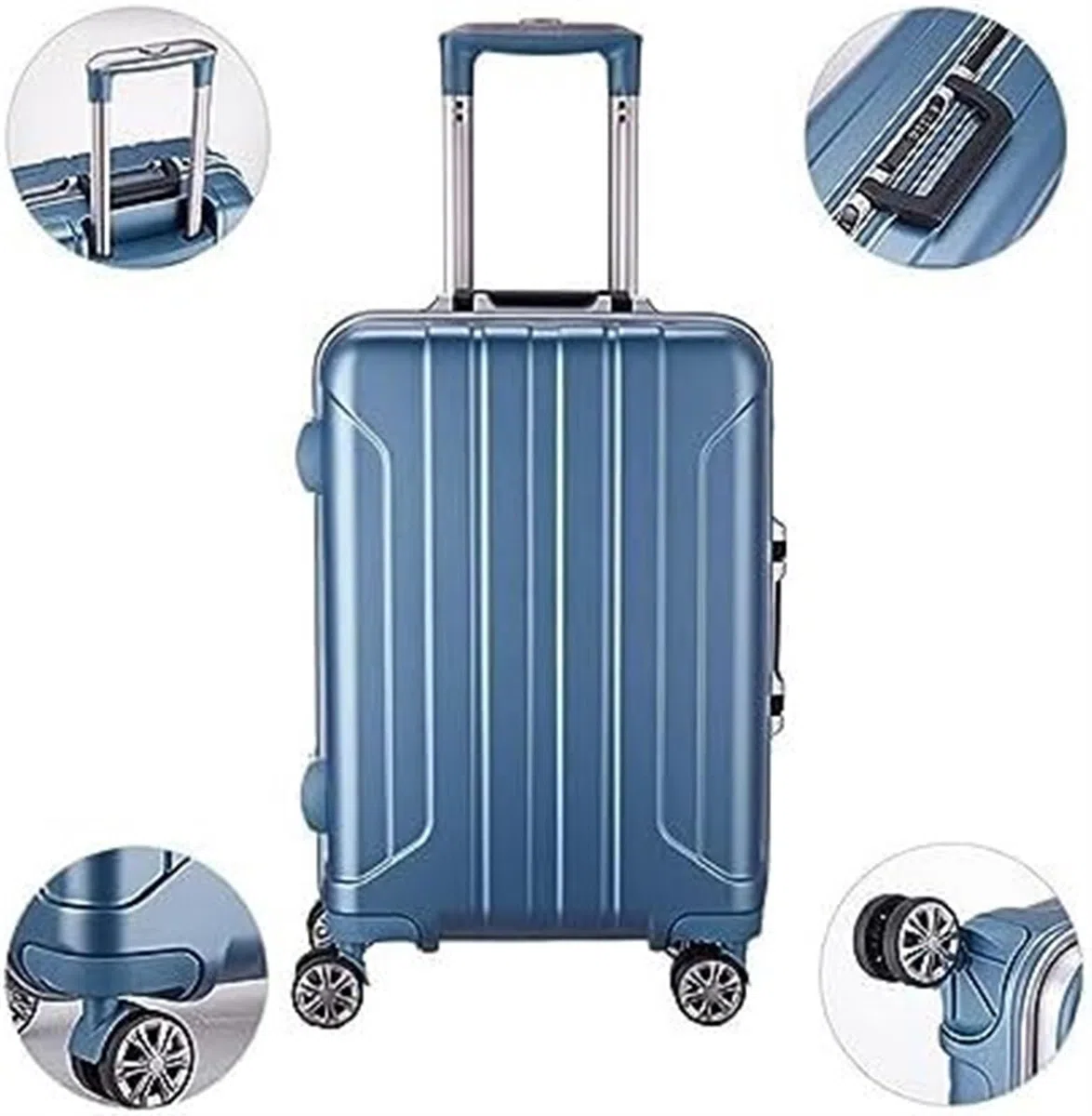 Maleta Equipaje Maleta con Ruedas De Aleación Aluminio Maletas Rayas Gruesas Duradera Portátil Equipaje de Mano(D,20inch)