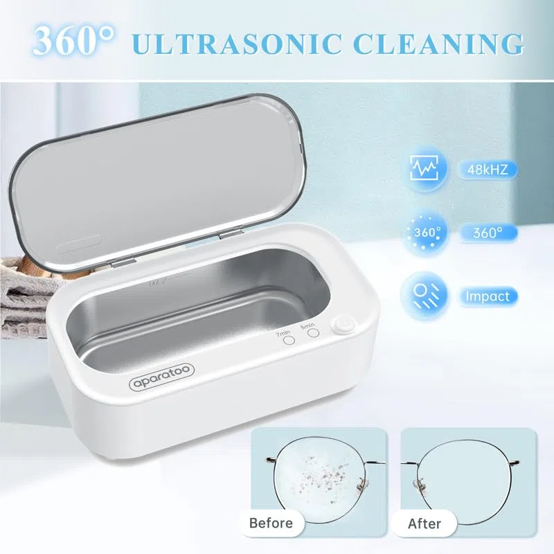 Limpiador Ultrasonidos, 48000Hz Limpiador Ultrasónico para Gafas, 350ML Limpiador Joyas Ultrasonidos Profesional para Relojes, Dentaduras,Anillos, Collares