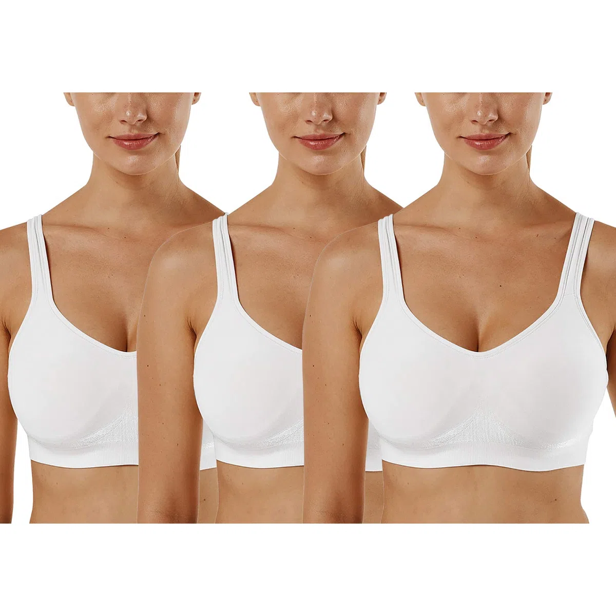 Vertvie Sujetador Deportivo Mujer 1/2/3 Piezas sin Aros con Almohadillas Sujetadores Cómodos para Diario Ejercicio Yoga Dormir(C-3*Blanco,M)