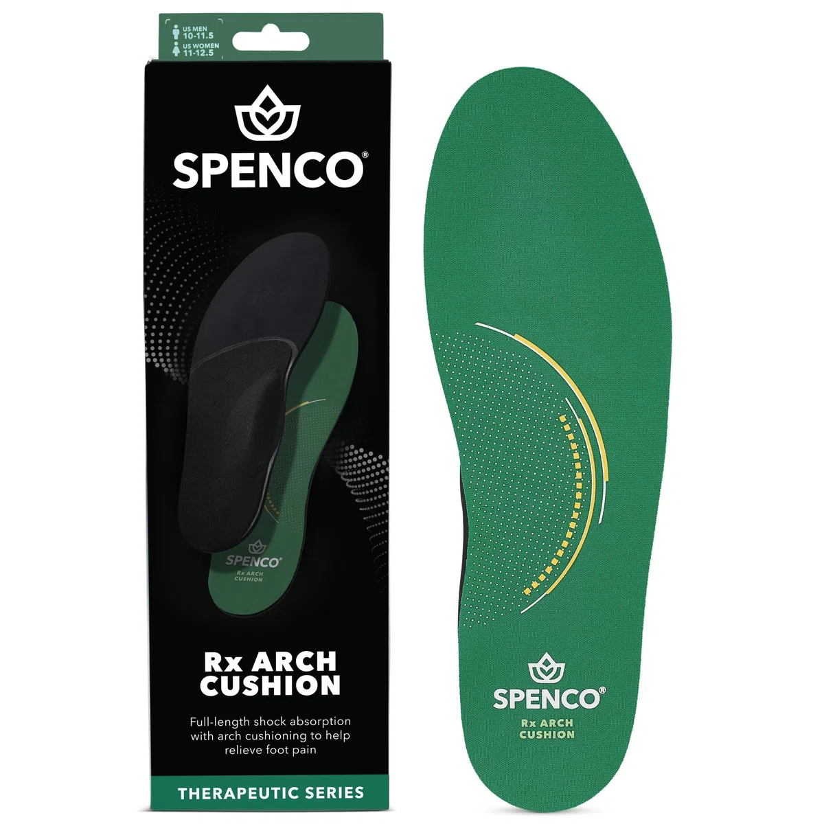 Spenco RX - Plantillas para calzado de apoyo de longitud completa con cojín de arco, para hombre 12-13.5