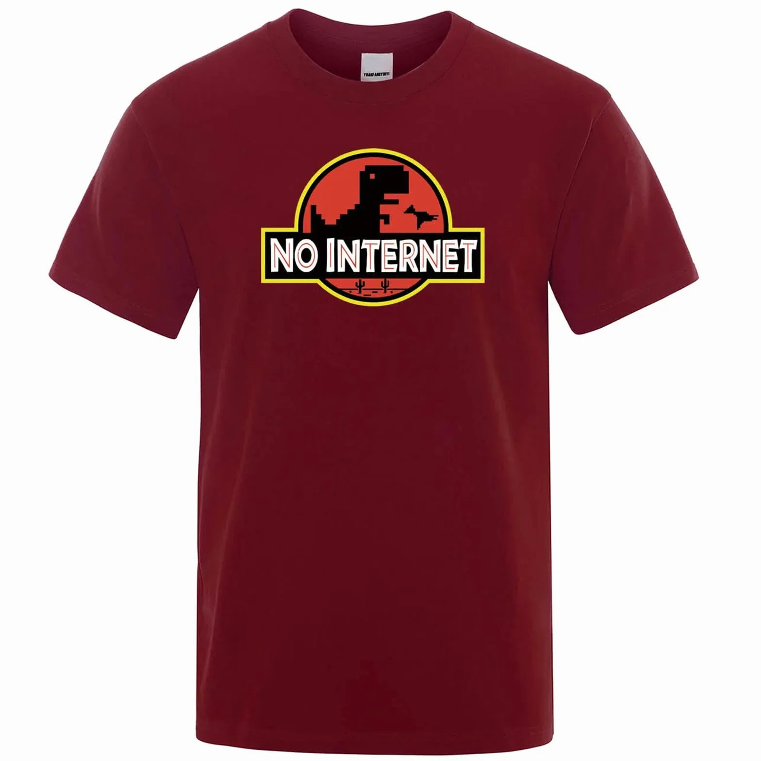 Camisetas Manga Corta Hombre Camiseta con Impresión De Dinosaurios Divertida para Hombres Casual Verano Suelta Hombres-Vino Rojo-s