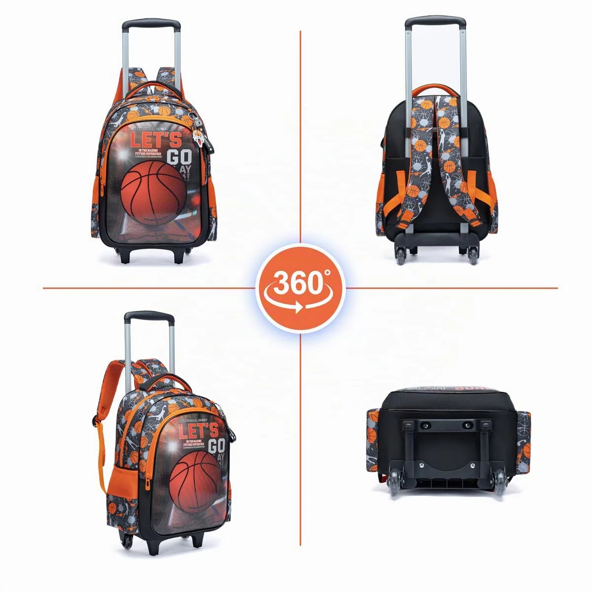 Mochilas Escolares con Ruedas Carro Niño 17" 3PCS Mochila Carrito para Trolley Escolar Bolso de Viaje Estuche Stitch Chicos Maleta Colegio Grande Medianas Infantil Niños Baloncesto Rojo