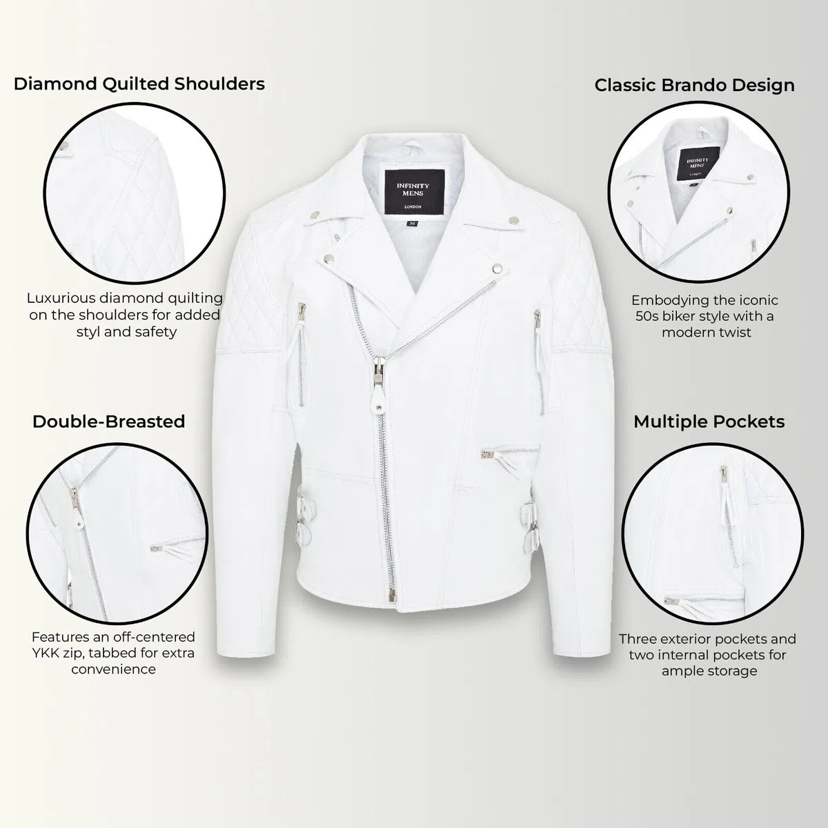 Infinity Leather Chaqueta Motera Brando de Piel de Vacuno Para Hombre