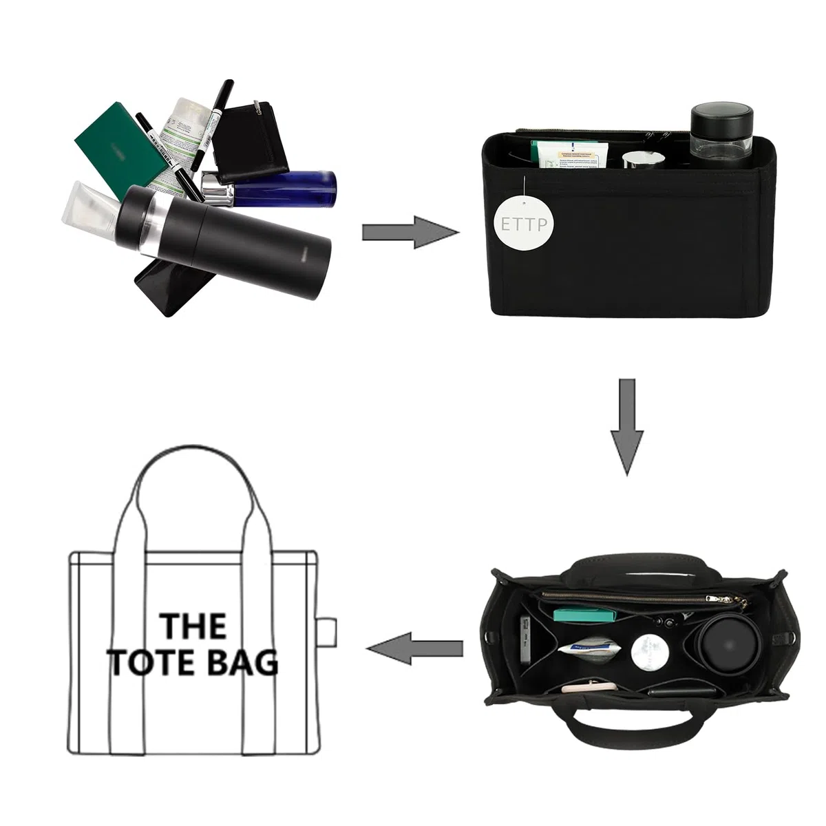 Organizador de bolso para bolsos, organizador de bolsa de mano, organizador de bolso para bolsa y bolsos, compatible con Neverful Speedy y más (XL, negro)