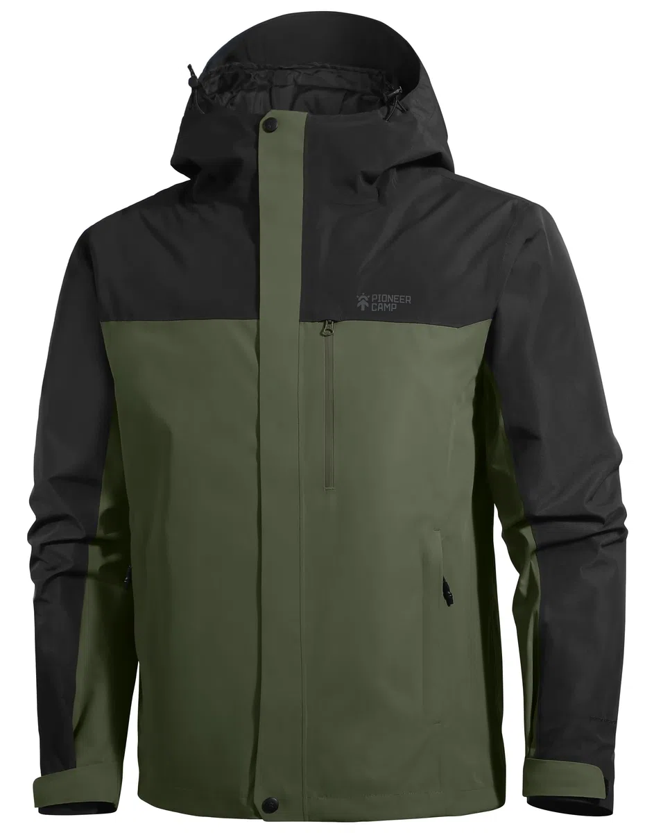 Pioneer Camp Chaqueta impermeable para hombre, con capucha, ligera, para senderismo, 4 bolsillos, cortavientos