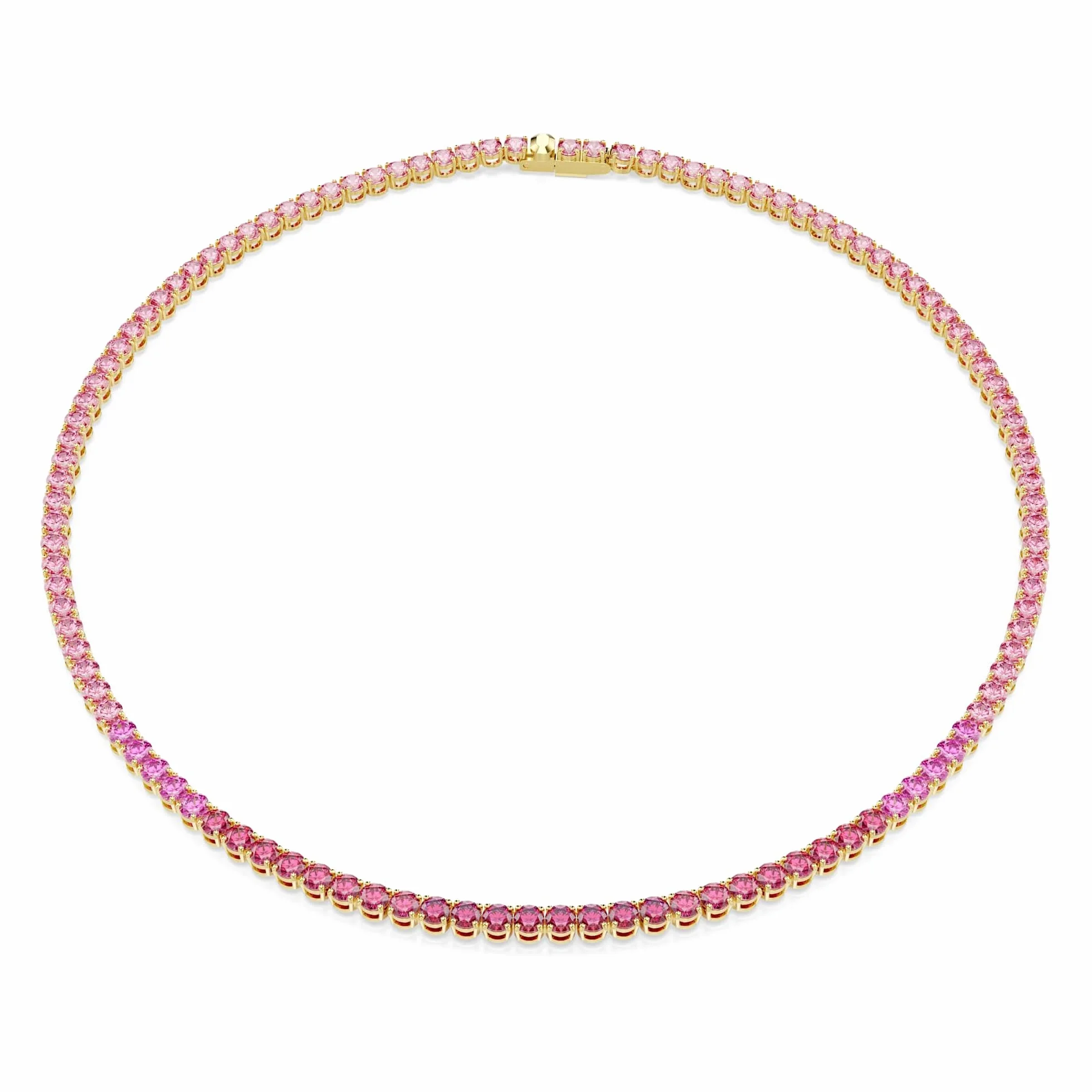 Swarovski Collar Tennis Matrix, Talla redonda, Rosa, Baño tono oro