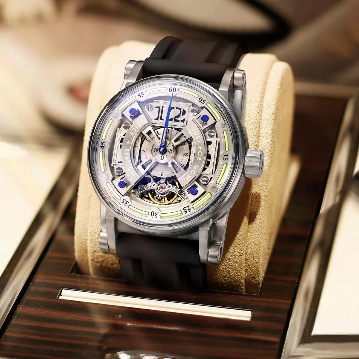 FEICE Reloj Skeleton Automático Analógico para Hombre con Correa de Silicona Acero Inoxidable Ø44mm FM501