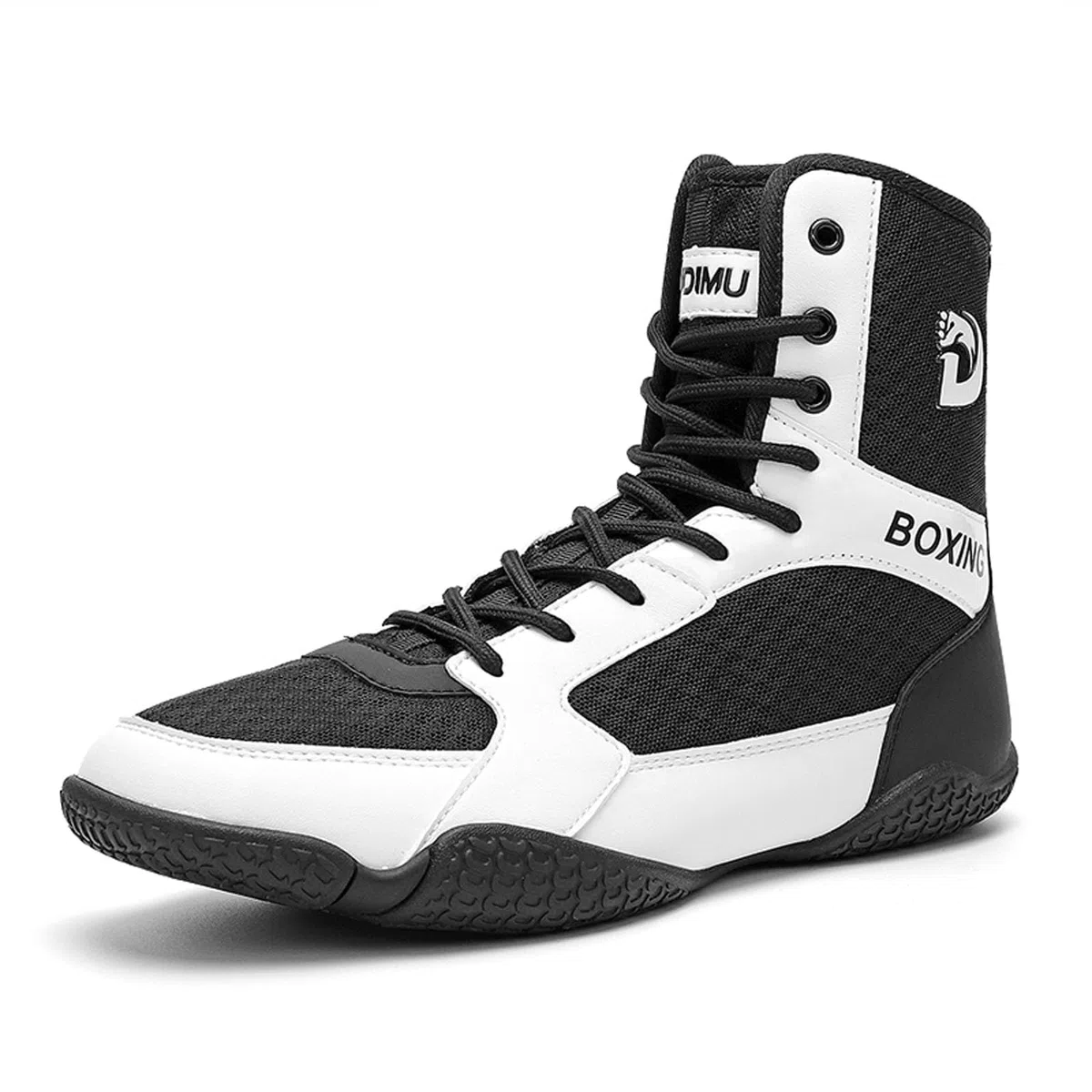Zapatos De Boxeo para Entrenamiento Y Competición, Calzado Ligero para Lucha Libre para Hombres Y Mujeres, Transpirables, Botas De Combate De Caña Alta,Blanca,43 EU