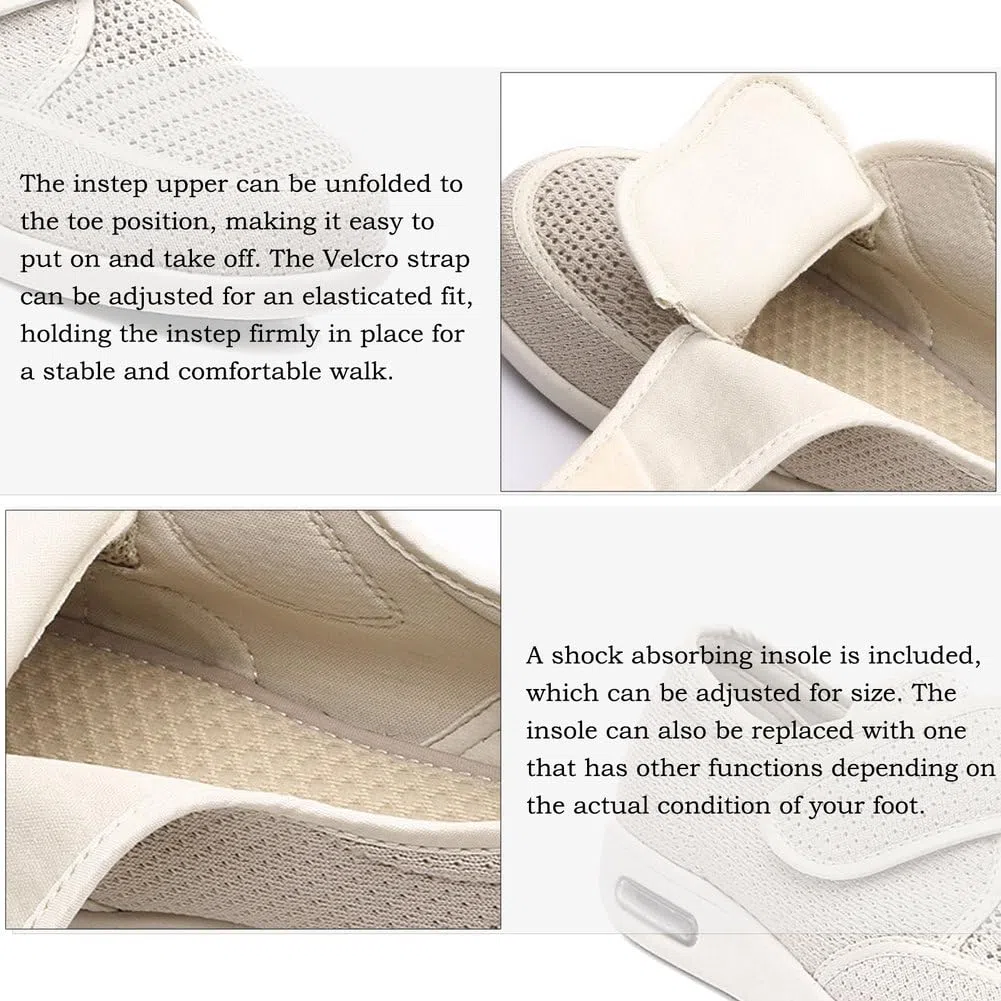 Zapatos para DiabéTicos para Mujer, Zapatos Anchos para Personas Mayores, Zapatillas Deportivas para Pies Hinchados Y Edemas, Antideslizantes, Cierre Ajustable con Velcro