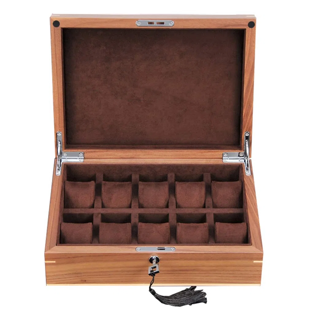 Caja para Relojes de Hombre, Organizador de exhibición de Madera con 10 Compartimentos, Estuche de Almacenamiento para Joyas y Pulseras de Mujer con Cerradura metálica.