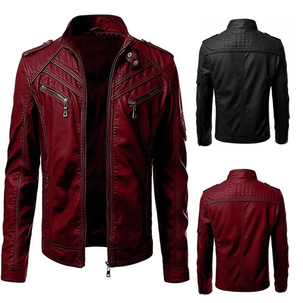 Chaqueta De Imitación De Cuero, Chaqueta para Hombre Acanalada Algodón De Transición Cazadora Moda Casual Chaqueta De Invierno para Hombre Acolchada (Color : Red, Size : 3XL)