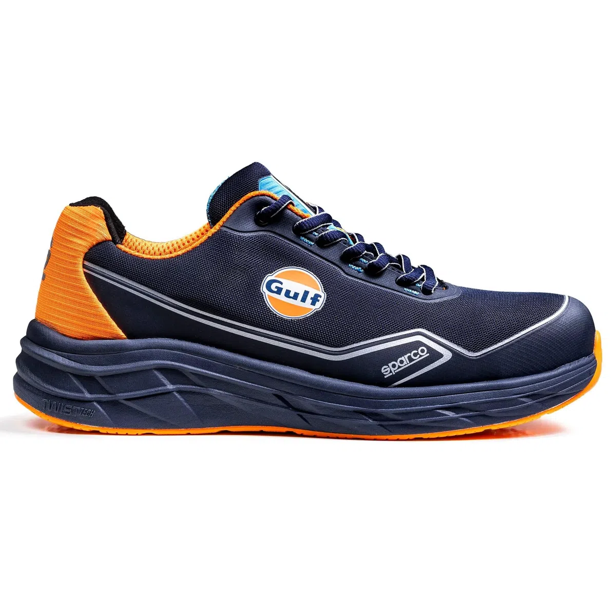 Sparco Teamwork Gulf Mirage Zapatos de Seguridad para Hombre S1PS ESD HRO Bajos. Ultraligeros, con amortiguación EVA, Parte Superior 3D Transpirable. Diseño Oficial Gulf. EU 43
