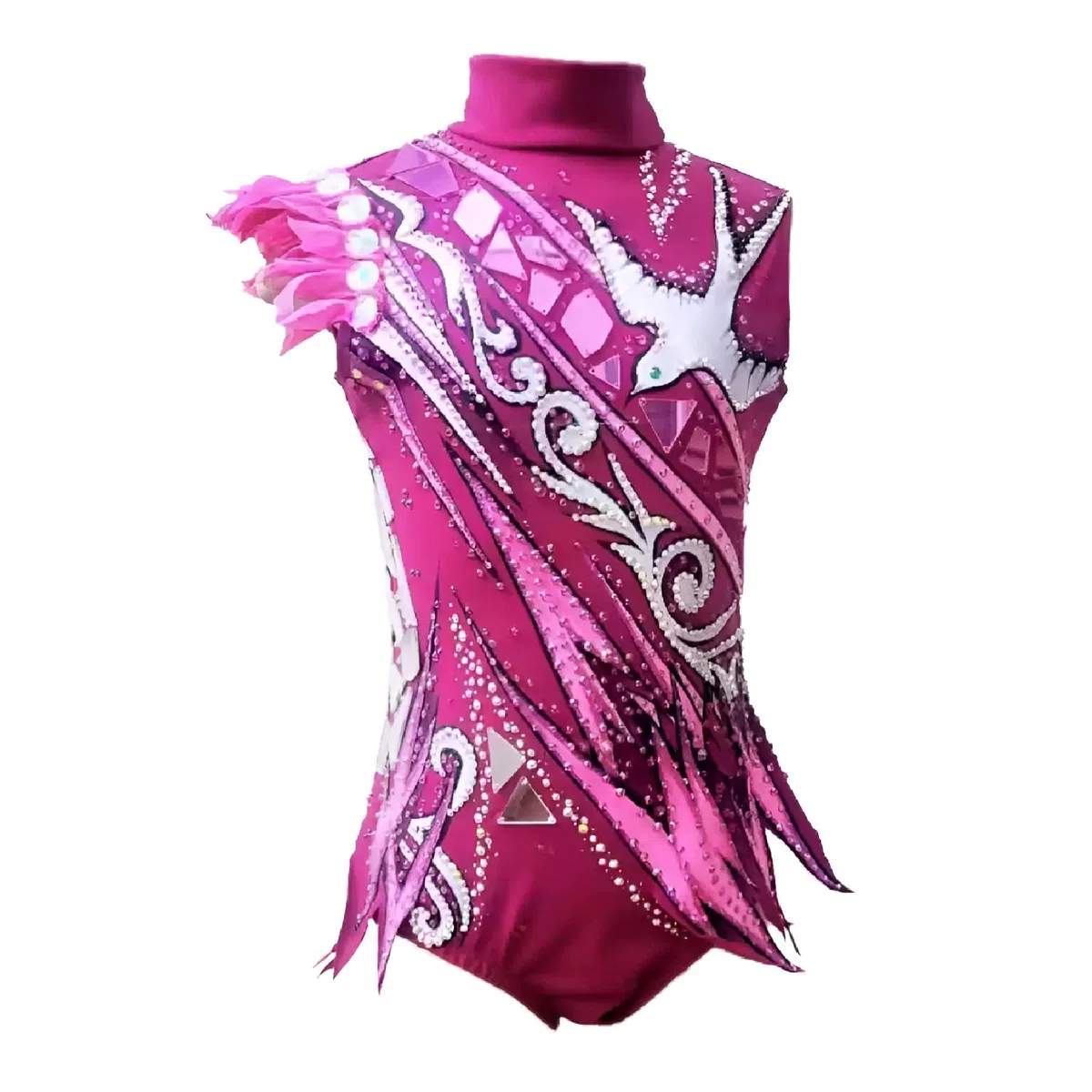 Leotardos de Gimnasia Rítmica for Mujer, Trajes de Competición de Baile Con Apliques Sin Mangas Y Cuello Redondo