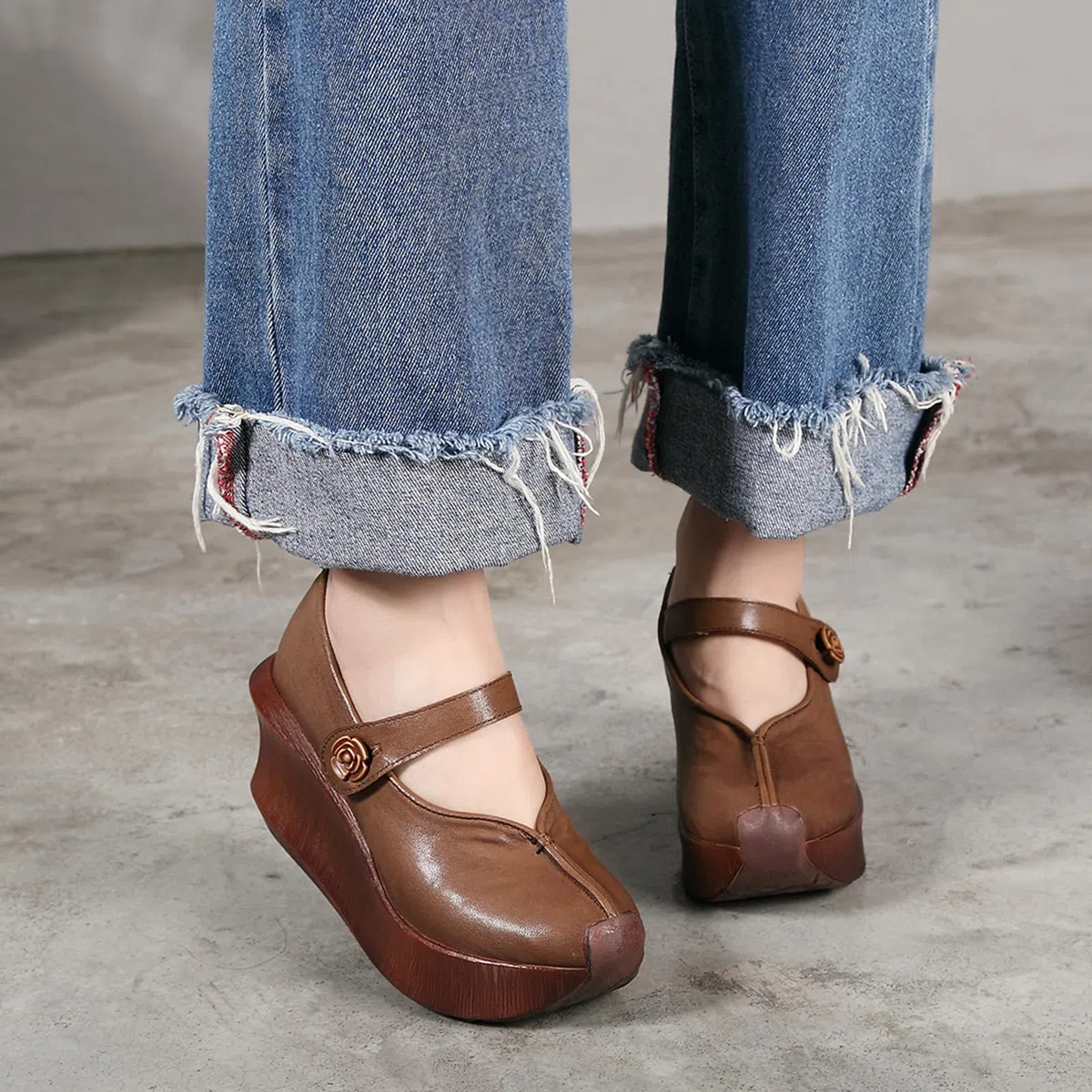 Zapatos Mary Jane Cuero Mujer Casual cuña | viajes de vacaciones, paseos campestres, ocasiones de compras, conjuntos diarios, forma de punta clásica