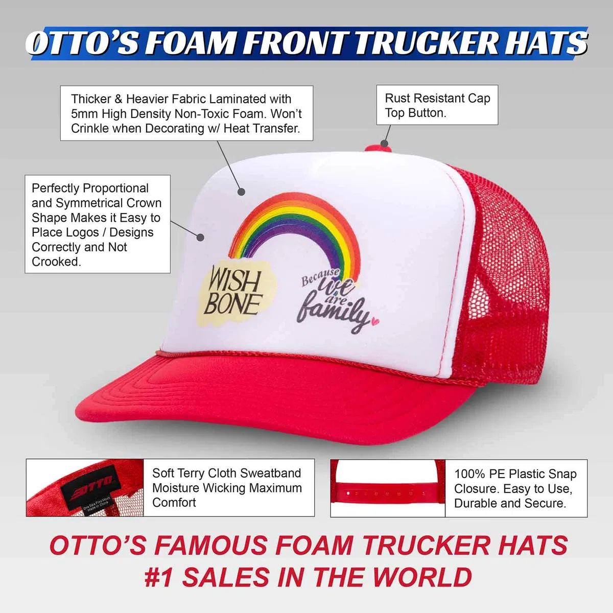 OTTO Wholesale - 12 sombreros de camionero de espuma de poliéster con 5 paneles frontales de malla de corona alta (12 unidades)