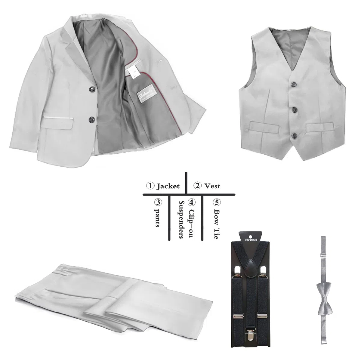 LOLANTA 5 Piezas Traje de Boda para Niño, Clásico Azul Corte Ajustado, Conjunto Formal
