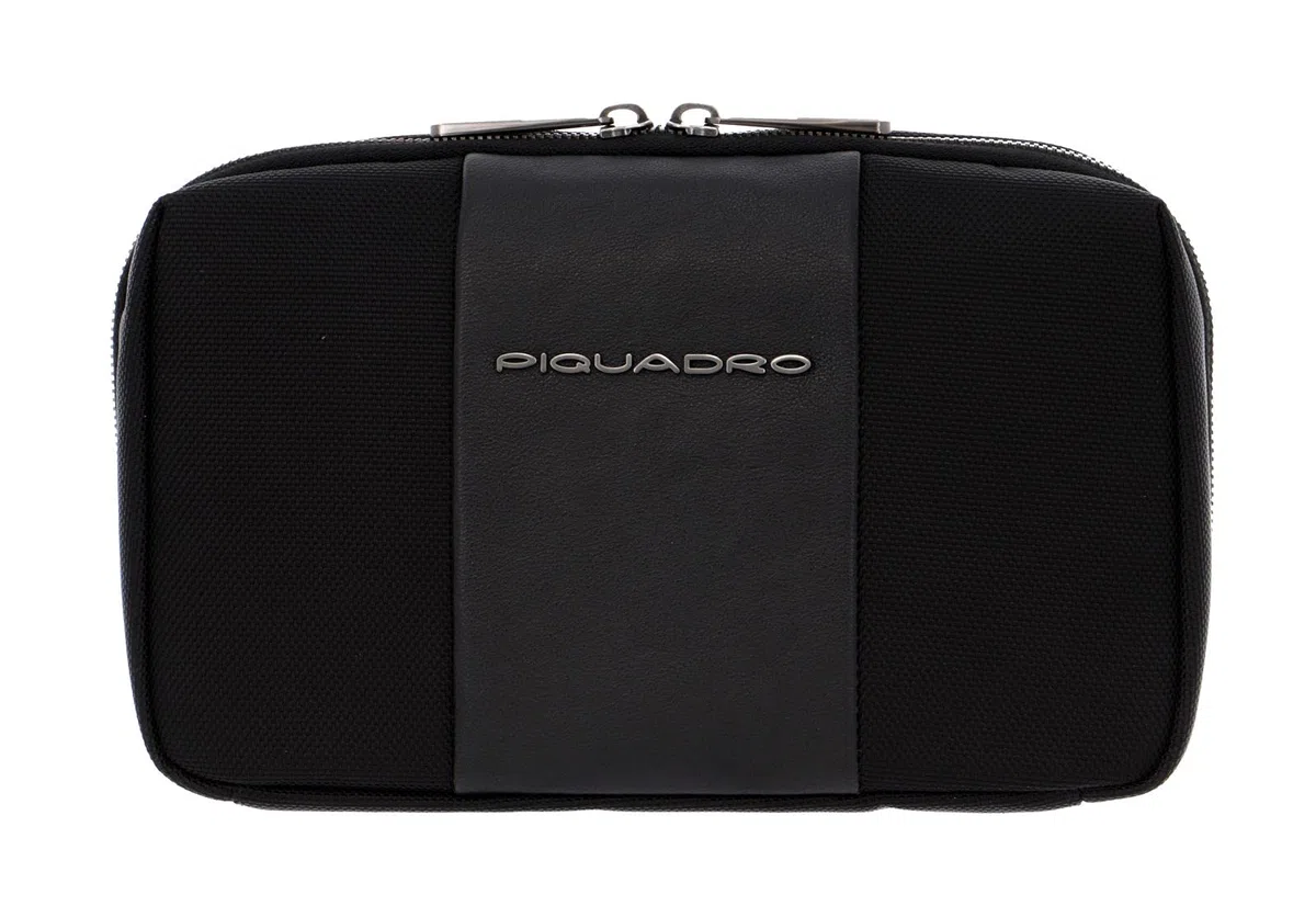 Piquadro - Estuche Para Cables 3 Compartimentos en Piel - Unisex - Negro | Tejido reciclado, Organizador de cargadores, Accesorios tech, Oficina y estudio, Desplazamientos