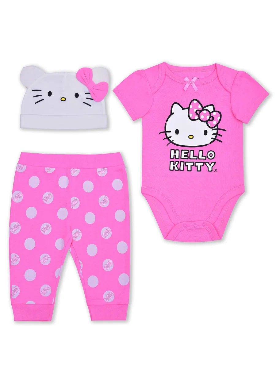 Hello Kitty - Conjunto de 2 piezas con estampado de lunares rosa y blanco