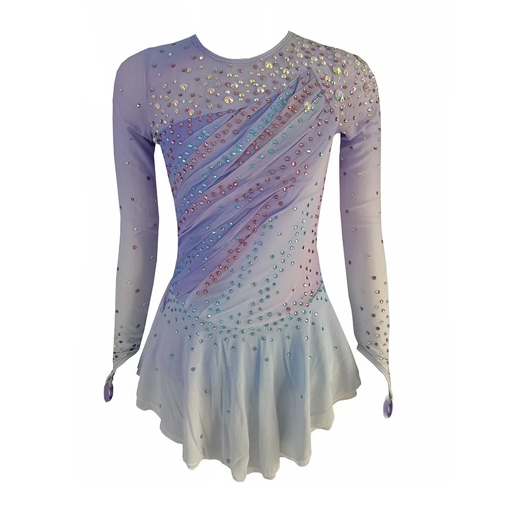 LIUHUO - Vestido de patinaje artístico, color lavanda, diseño de diamantes, rendimiento de competición