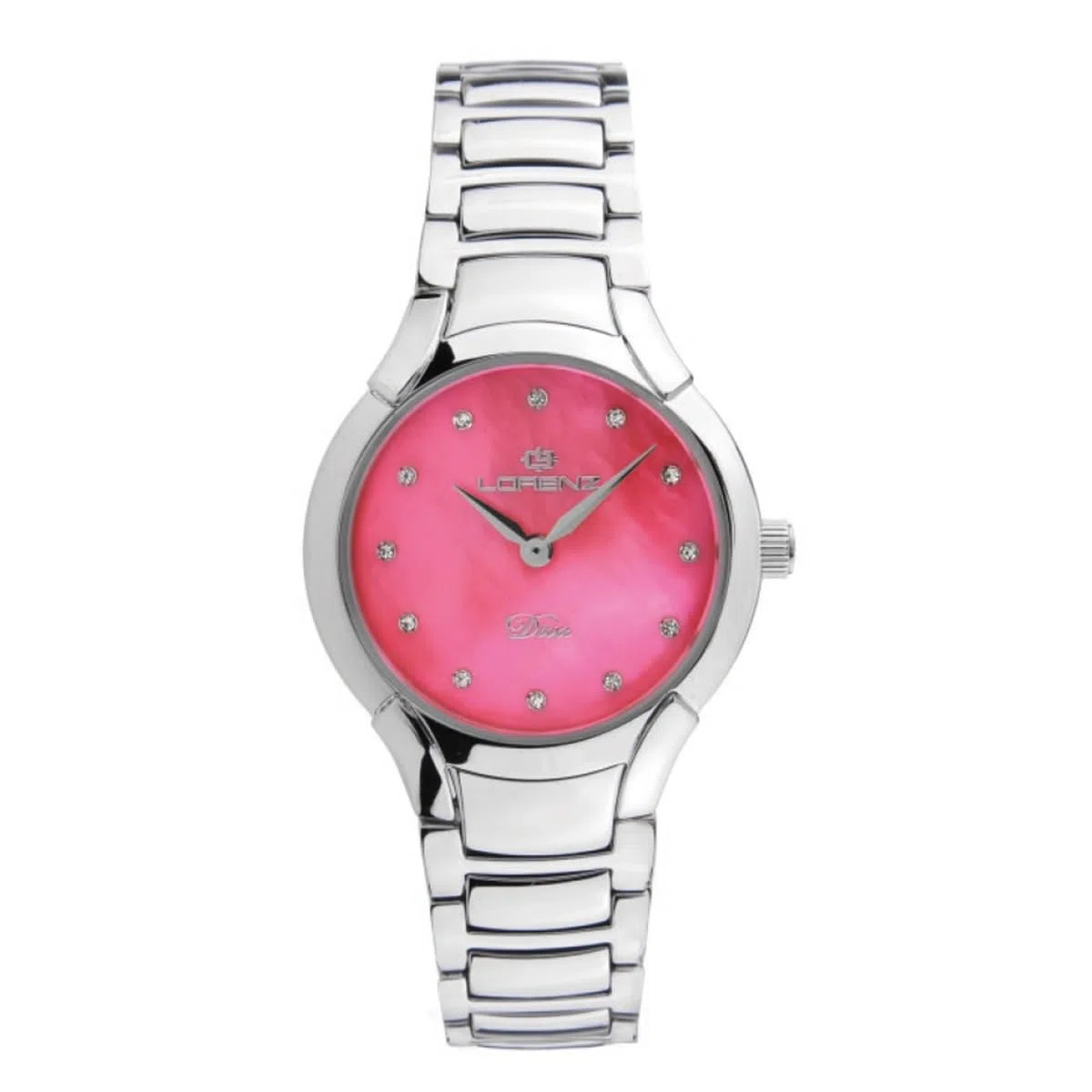 Lorenz Diva Pearl 030281CC - Reloj clásico de mujer de cuarzo - Reloj de acero con esfera de nácar y diamantes - Estuche de madera con logotipo Diva
