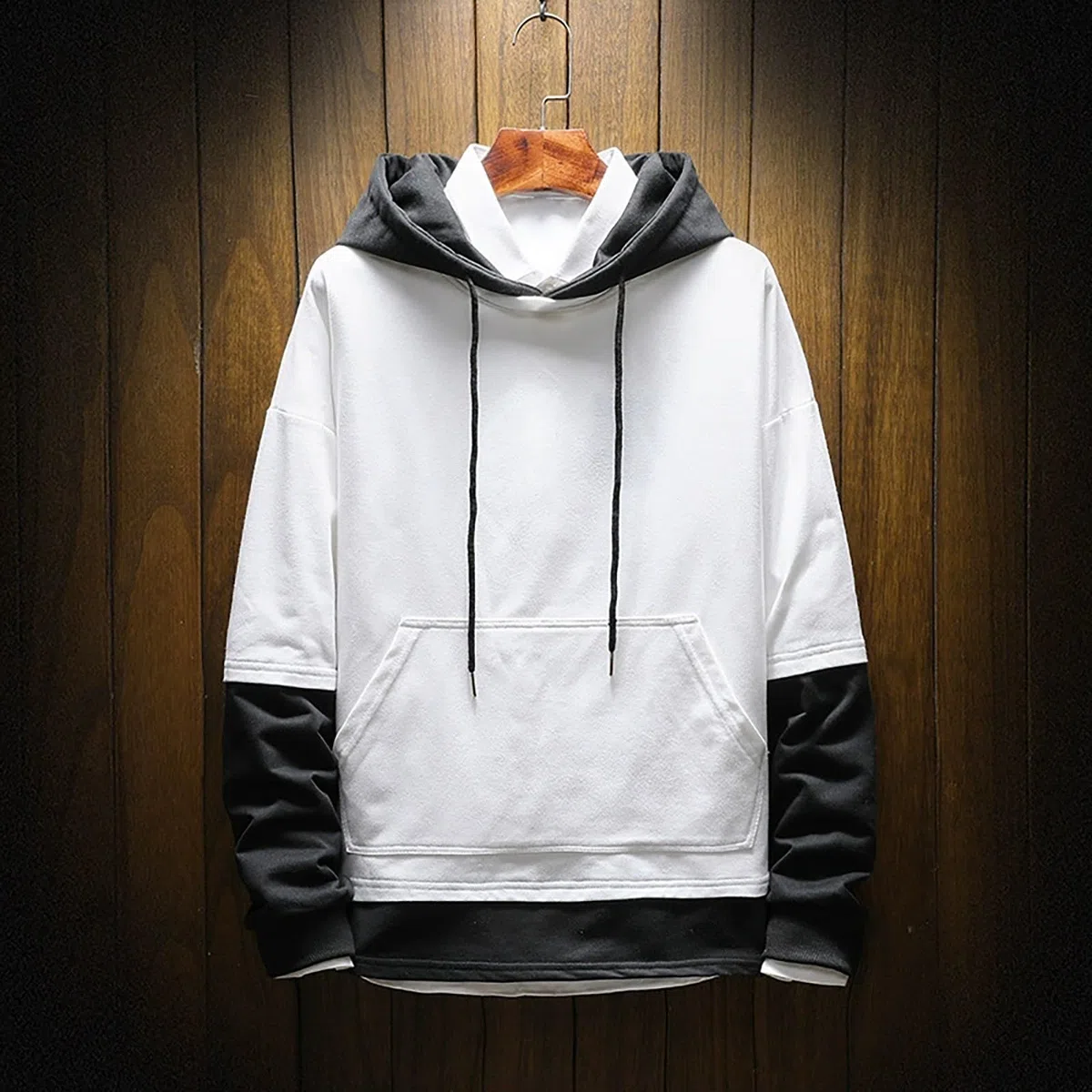 Sudaderas con Capucha Corta Sudadera Oversize Estilo Patchwork para Hombre, Nueva Otoño Juveniles (White, M) Cortavientos Hombre Running Parka Mangas Proteccion Solar Camisa Manga