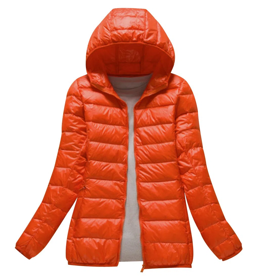 Abrigo Plumas con Capucha Mujer Abrigos Acolchado Plumiferos Ligeros Chaquetas Chaquetones Plumon Anorak Plumifero Corto Cazadoras Chaqueta Acolchada Mujer Plumas Ultralight Invierno Naranja L